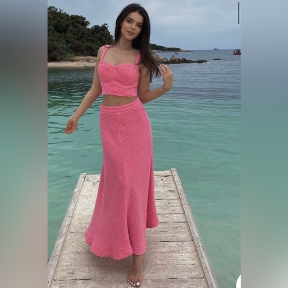 NWT ZARA WOMAN NEW LONG TWEED SKIRT High-waisted Faded pink - Picture 5 of 8